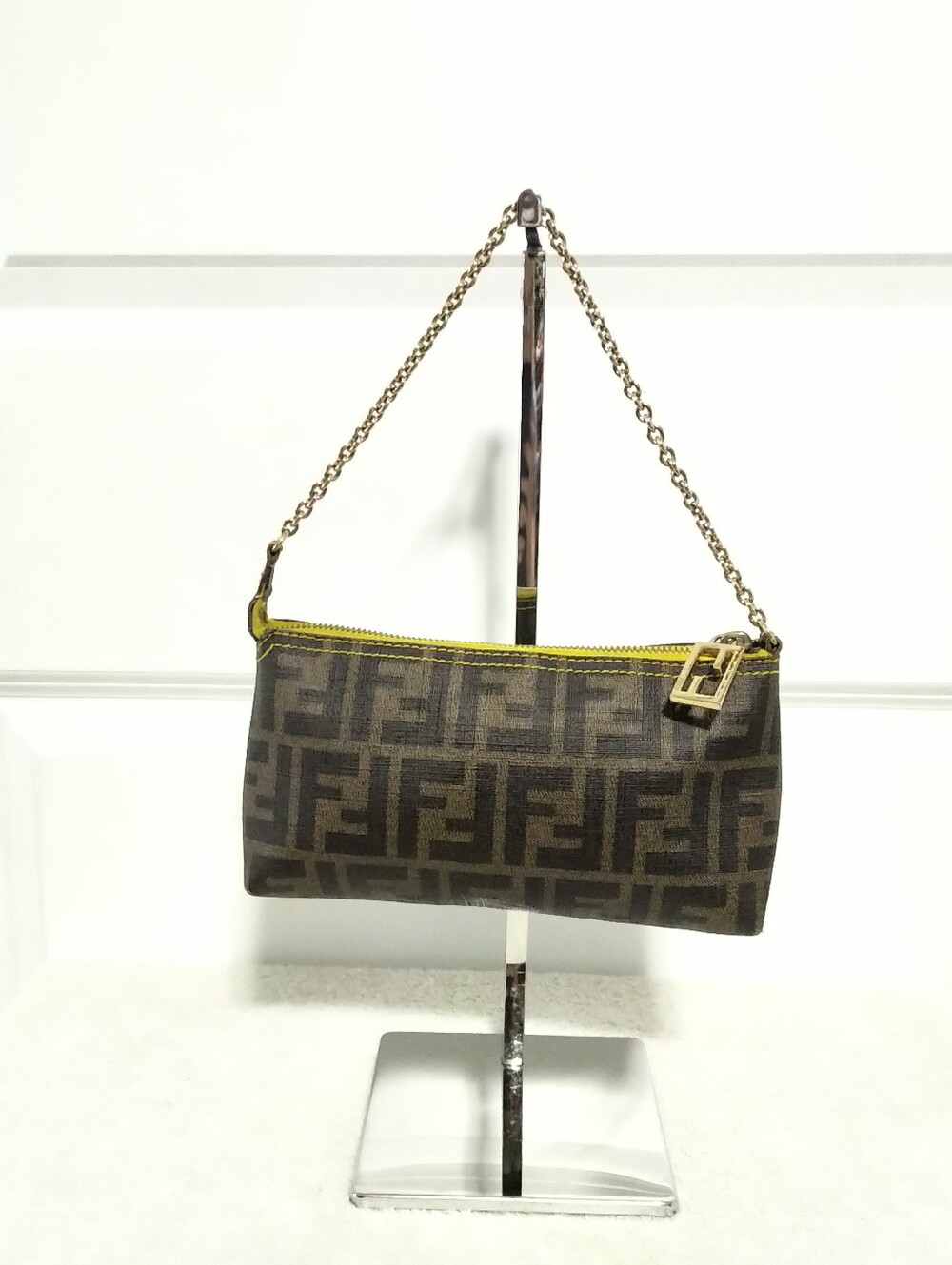 RARE Fendi Zucca Spalmati Chain Pochette Accessories Bag - Model 8BR592